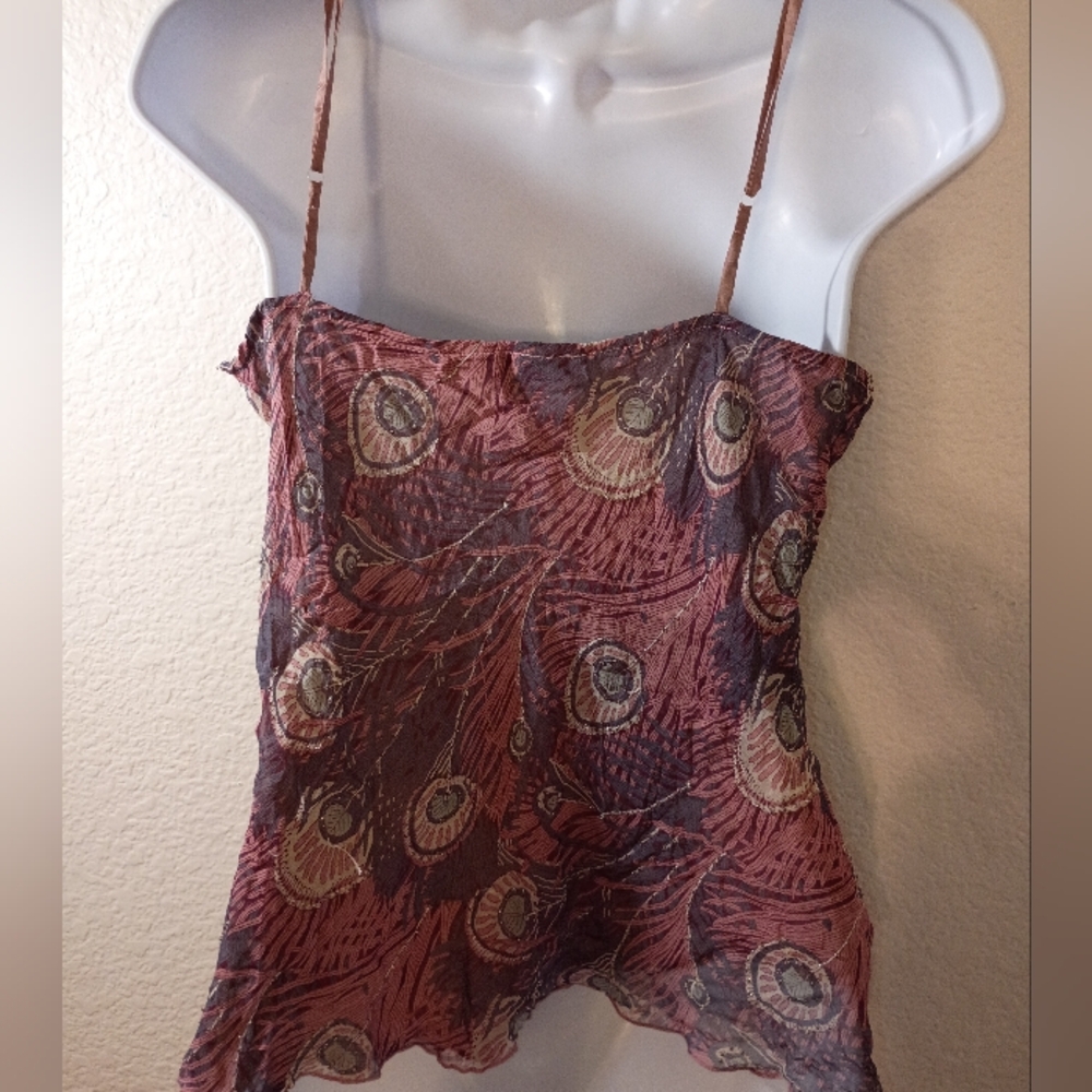 HALE BOB Tank Top Silky Patterned Pinks Purple Adjustable Spaghetti Straps Sz M - Picture 4 of 12